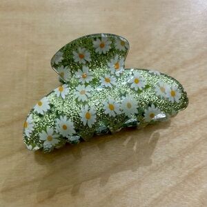 Green Glitter Daisy Floral Hair Claw Clip